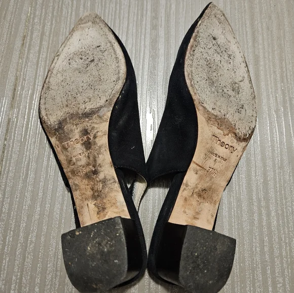 Theory Black suede 7.5 slingback block heels - Picture 2 of 3